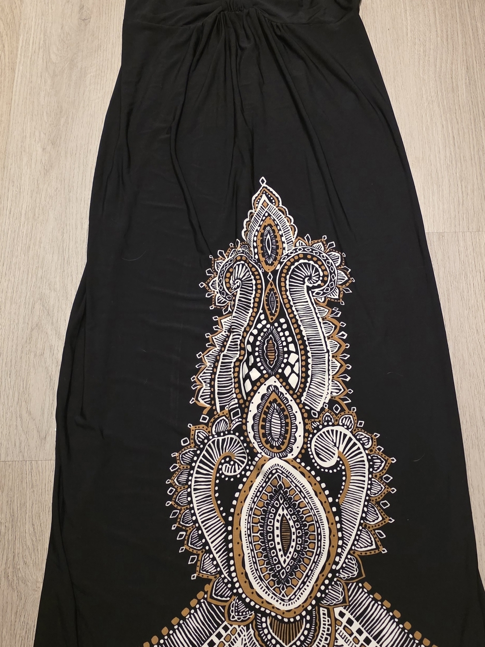 Emma & Michele Black Maxi Dress with Gold & White Paisley Medallion